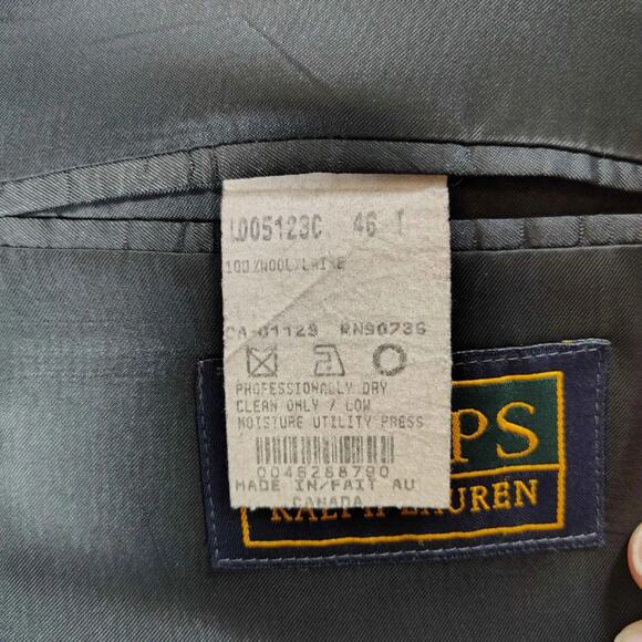 VTG CHAPS Ralph Lauren Men's 2 Piece Suit Dark gray Pin striped -Size: 46L / 42W - Picture 7 of 16